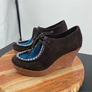 Special edition 80%20 brown suede blue tie wedge crepe sole Sz 8